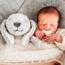 Grey cuddle rabbit Milo with heartbeat function for babies