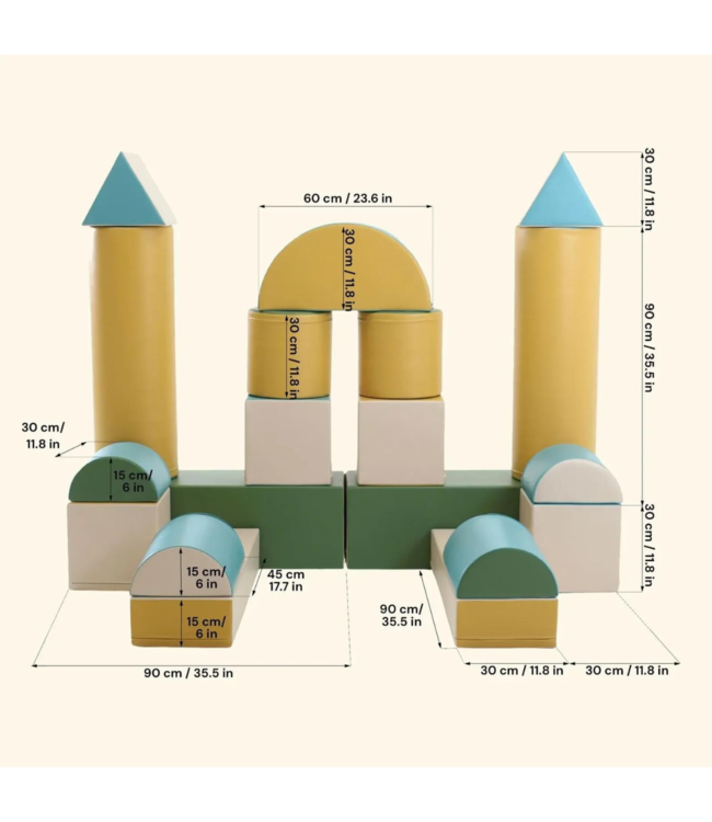 Foamblokken speelkasteel – pastel turquoise set voor school & opvang
