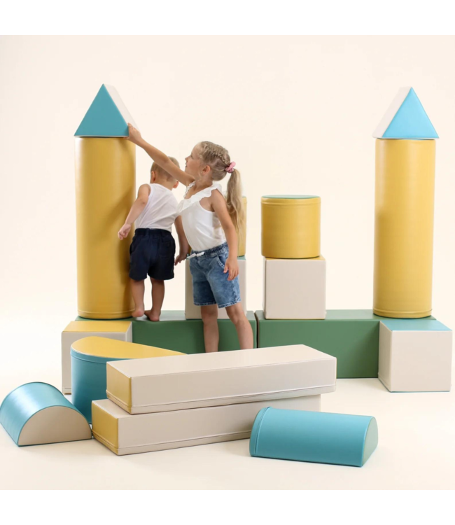 Foamblokken speelkasteel – pastel turquoise set voor school & opvang
