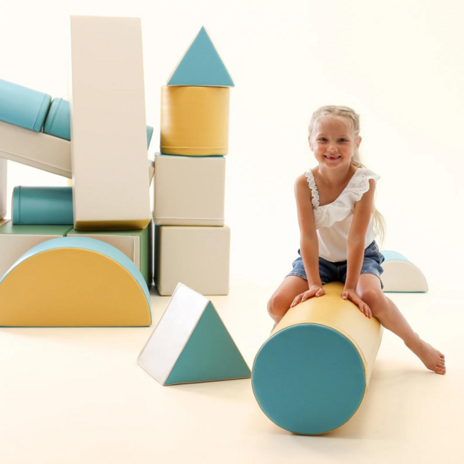 Foamblokken speelkasteel – pastel turquoise set voor school & opvang