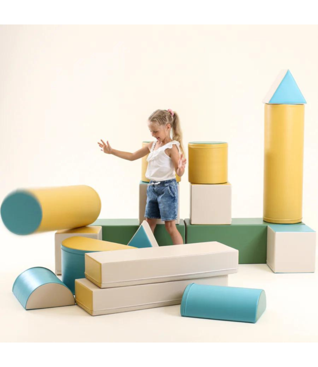 Foamblokken speelkasteel – pastel turquoise set voor school & opvang