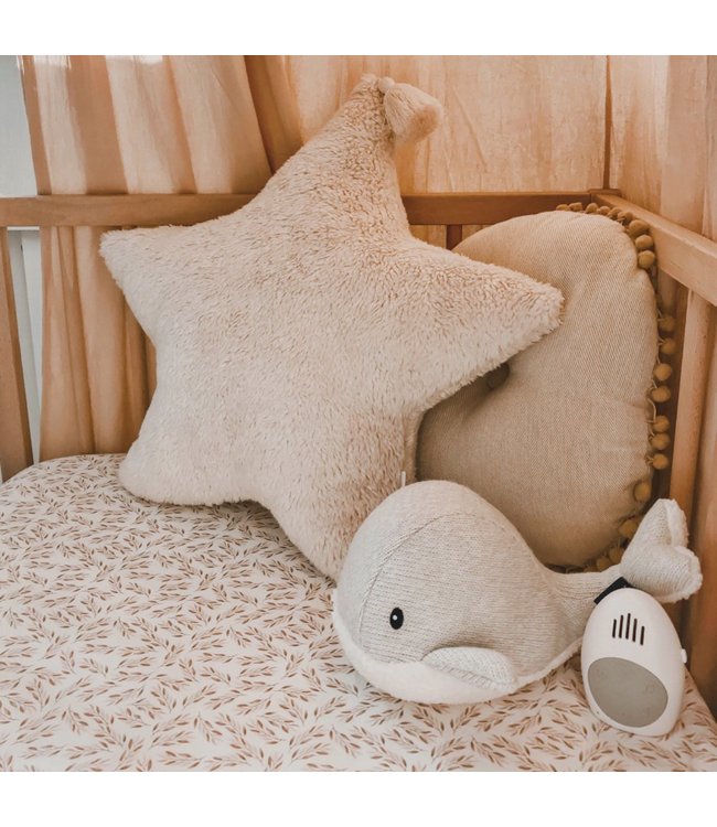 Grijze knuffel met hartslag walvis Moby voor baby’s