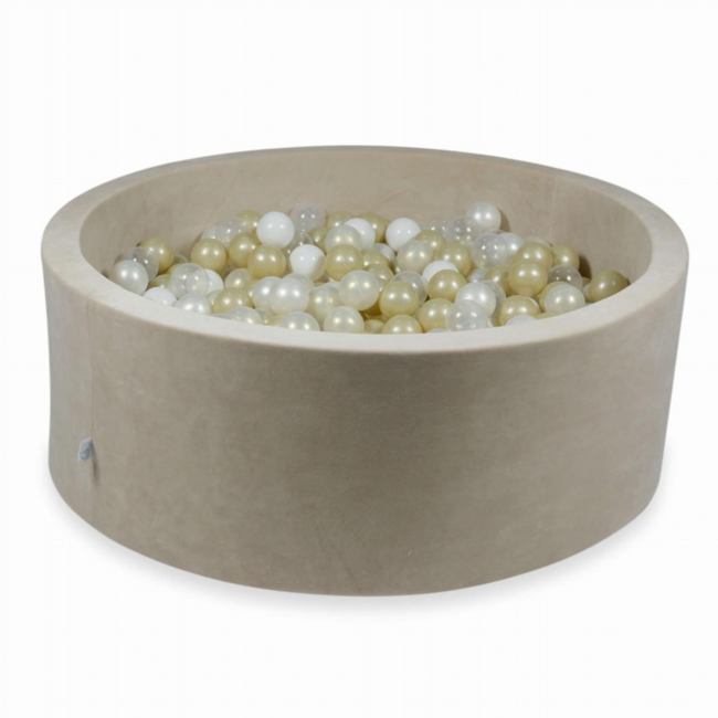 Foam speelset beige– 6-delig softplay klimtoestel met ballenbak – zachte 100% polyester bekleding