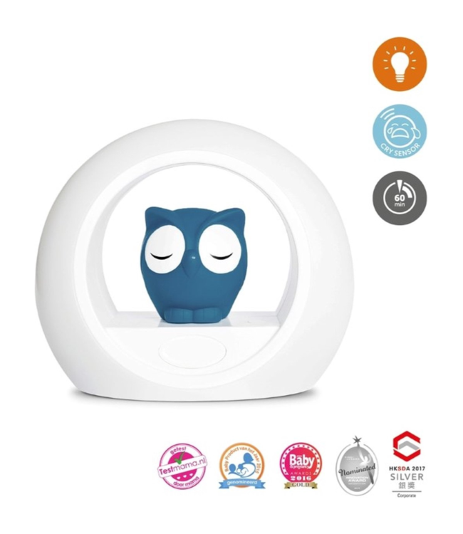 Nachtlampje uil Lou blauw met dimbare lampjes en automatische geluidssensor