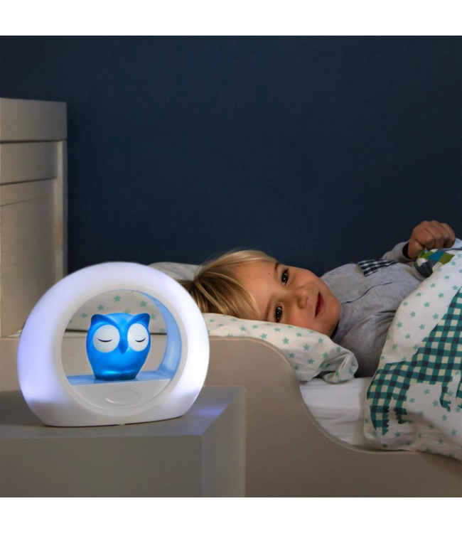 Nachtlampje uil Lou blauw met dimbare lampjes en automatische geluidssensor