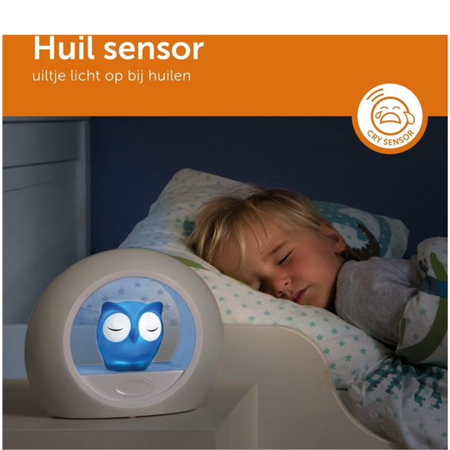 Nachtlampje uil Lou blauw met dimbare lampjes en automatische geluidssensor