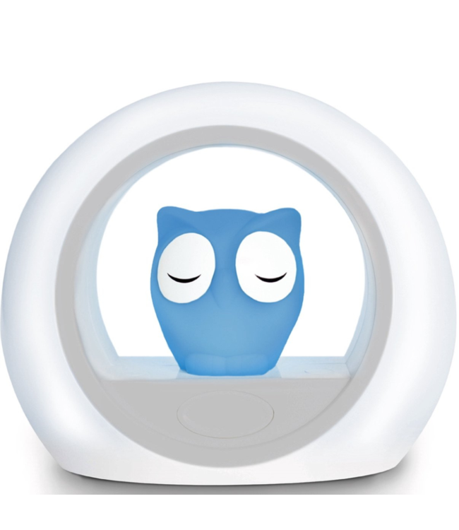Nachtlampje uil Lou blauw met dimbare lampjes en automatische geluidssensor