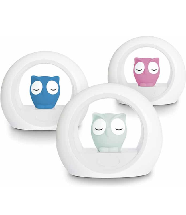 Nachtlamp uil Lou roze met dimbare lampjes en automatische geluidssensor