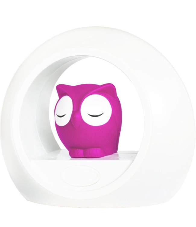 Nachtlamp uil Lou roze met dimbare lampjes en automatische geluidssensor