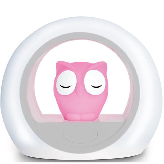 Nachtlamp uil Lou roze met dimbare lampjes en automatische geluidssensor