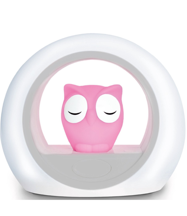 Nachtlamp uil Lou roze met dimbare lampjes en automatische geluidssensor