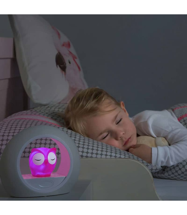 Nachtlamp uil Lou roze met dimbare lampjes en automatische geluidssensor