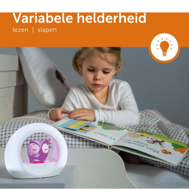 Nachtlamp uil Lou roze met dimbare lampjes en automatische geluidssensor