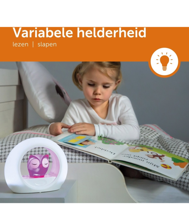 Nachtlamp uil Lou roze met dimbare lampjes en automatische geluidssensor