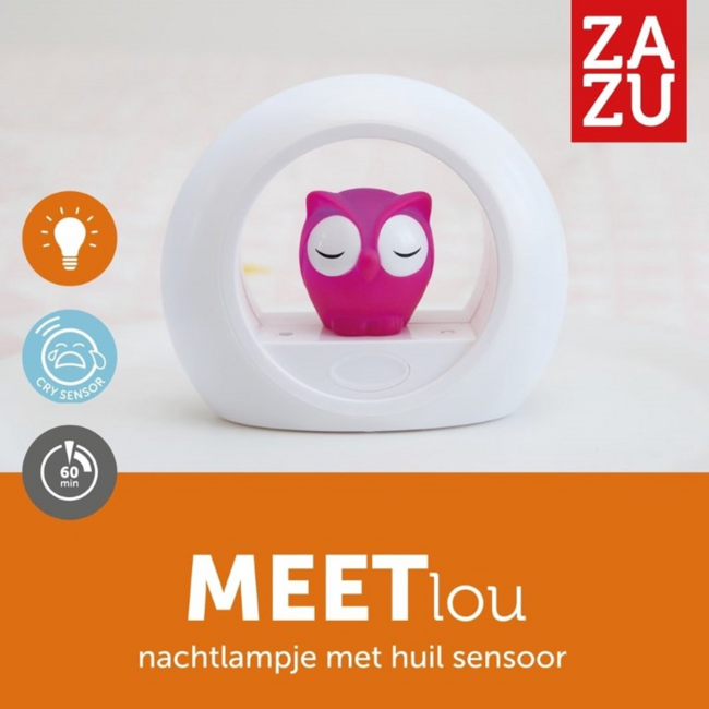 Nachtlamp uil Lou roze met dimbare lampjes en automatische geluidssensor