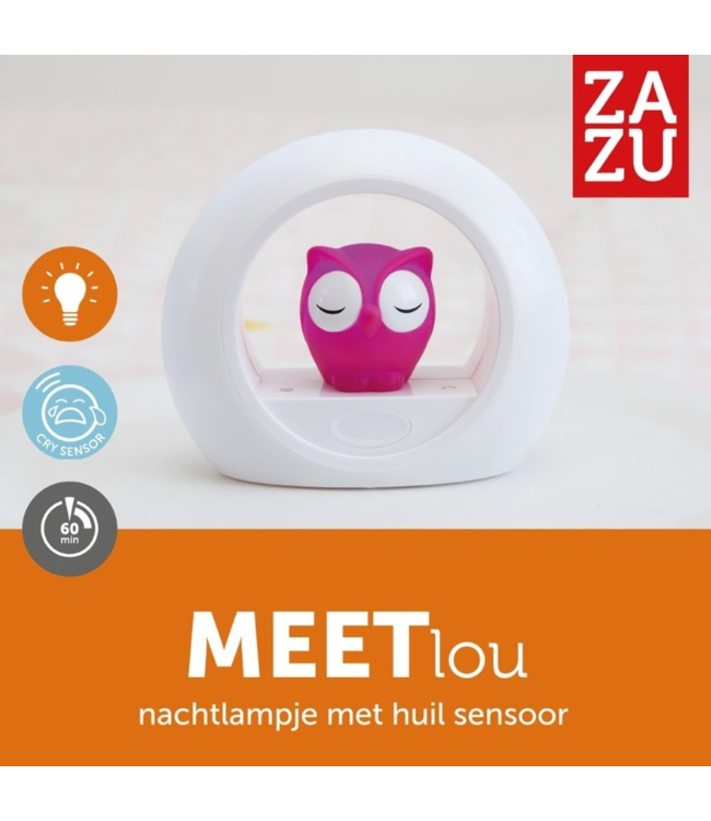 Nachtlamp uil Lou roze met dimbare lampjes en automatische geluidssensor