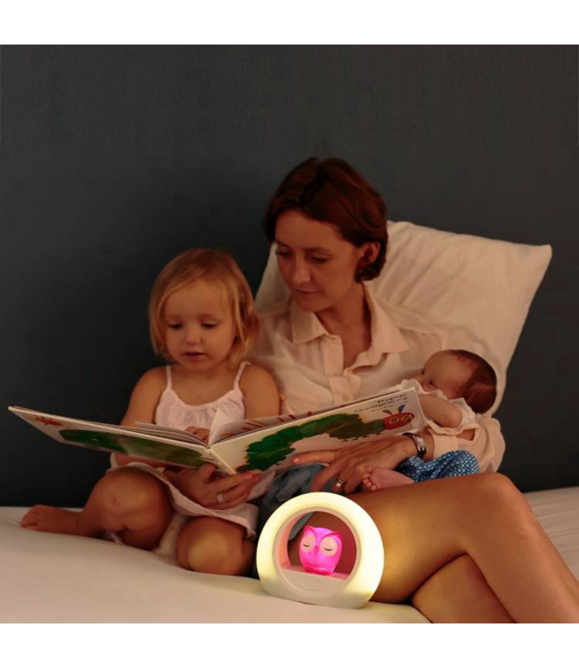 Nachtlamp uil Lou roze met dimbare lampjes en automatische geluidssensor