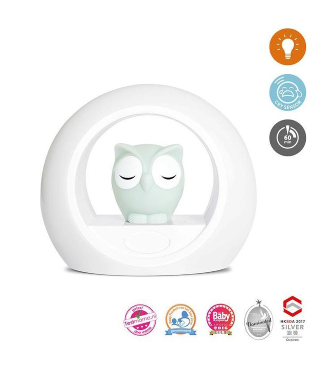 Nachtlamp uil Lou grijs met dimbare lampjes en automatische geluidssensor