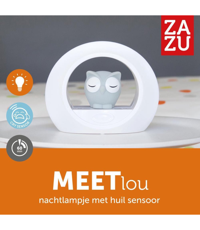 Nachtlamp uil Lou grijs met dimbare lampjes en automatische geluidssensor