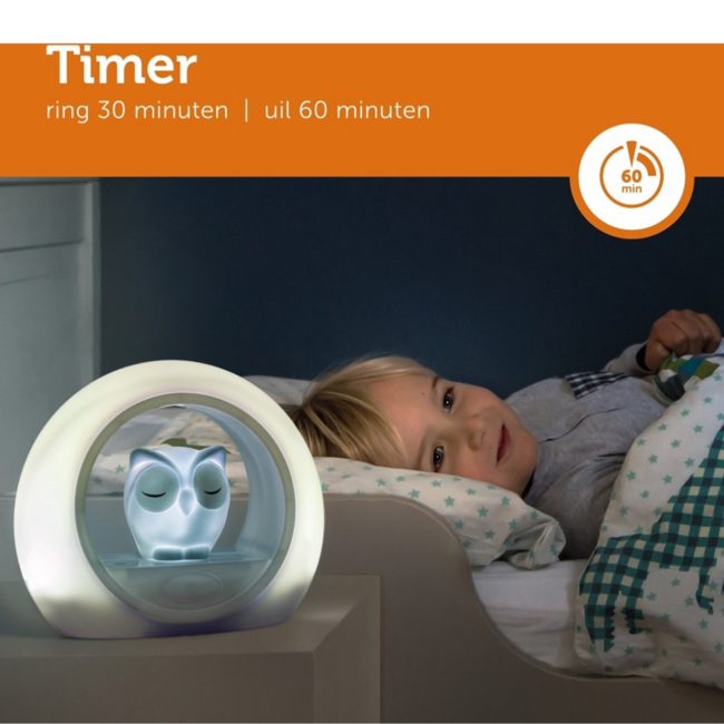 Nachtlamp uil Lou grijs met dimbare lampjes en automatische geluidssensor