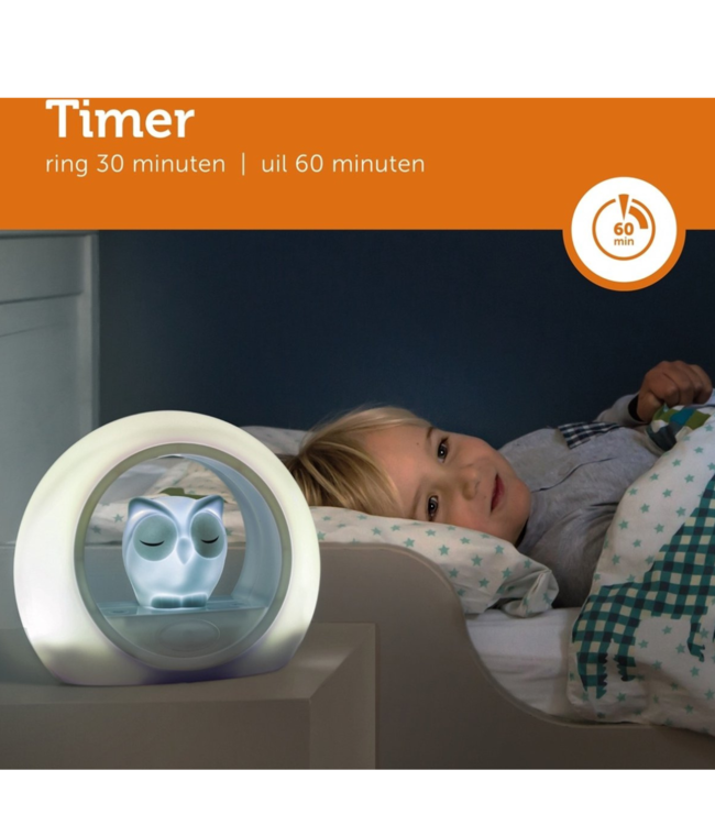 Nachtlamp uil Lou grijs met dimbare lampjes en automatische geluidssensor