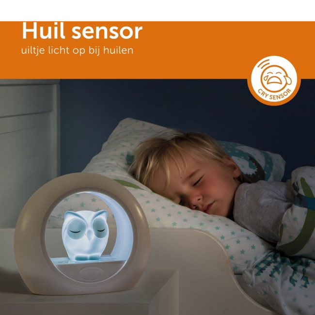 Nachtlamp uil Lou grijs met dimbare lampjes en automatische geluidssensor