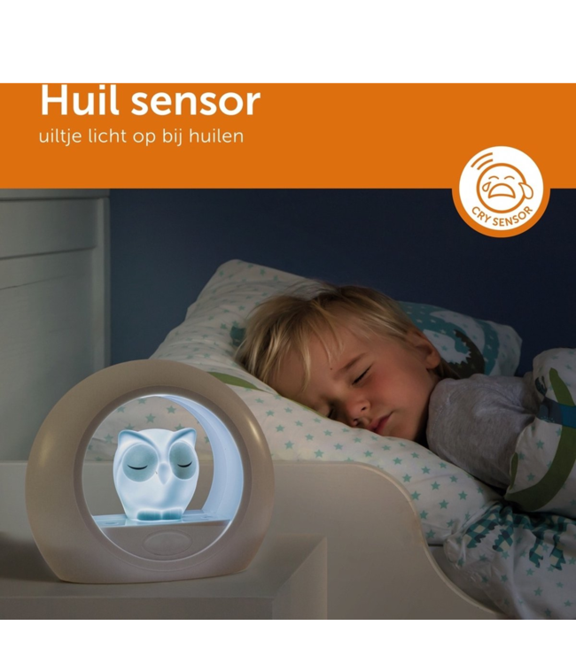 Nachtlamp uil Lou grijs met dimbare lampjes en automatische geluidssensor