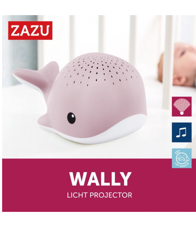 Wally walvis projector roze met rustgevende projectie en geluiden