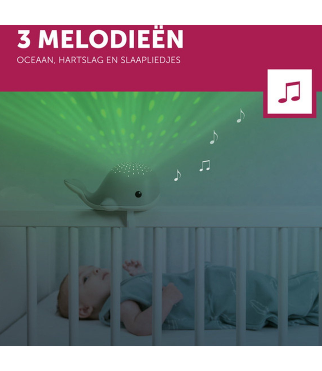 Wally walvis projector roze met rustgevende projectie en geluiden