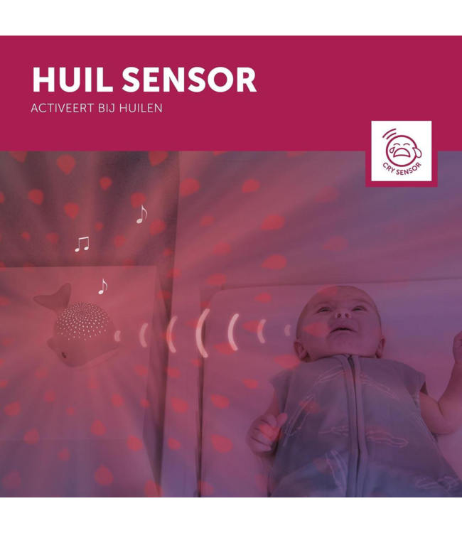 Wally walvis projector roze met rustgevende projectie en geluiden