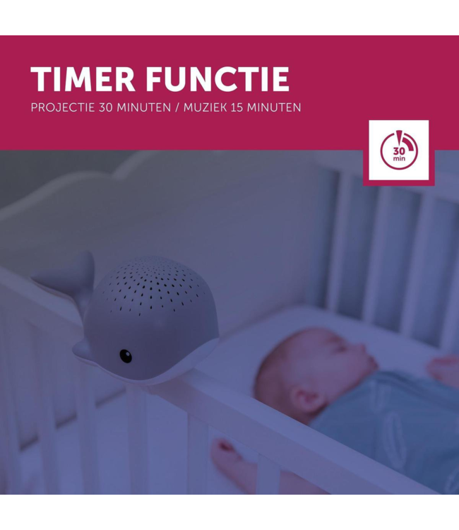 Wally walvis muzikale projector in lichtblauw met rustgevende geluiden