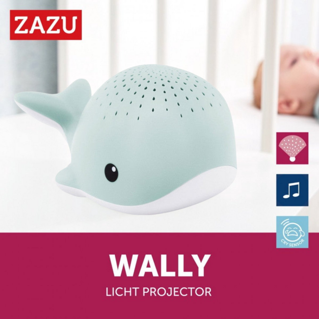 Wally walvis muzikale projector in lichtblauw met rustgevende geluiden