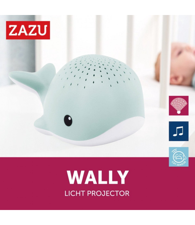 Wally walvis muzikale projector in lichtblauw met rustgevende geluiden