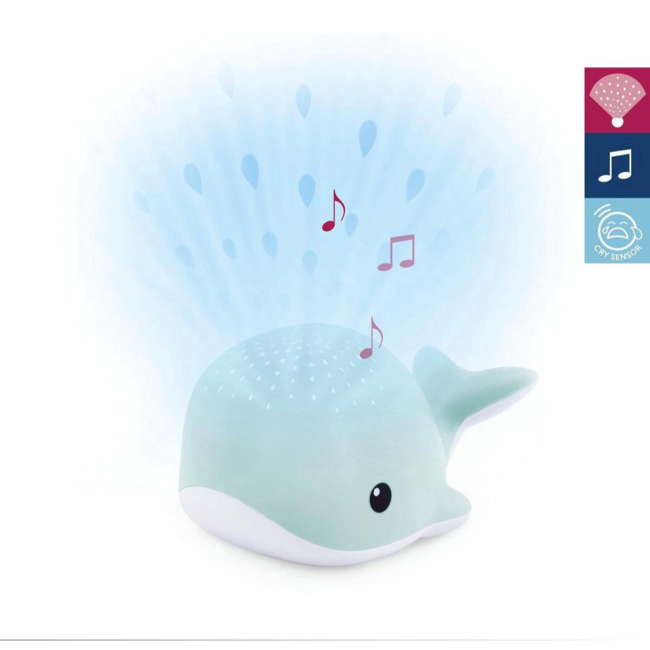 Soothing whale-shaped projector for children in calming blue