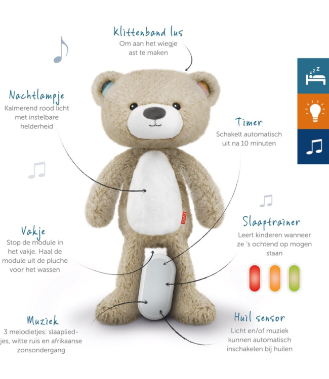 Slaaptrainer Brody beer in taupe helpt kinderen een gezond slaapritme te ontwikkelen en rustig te slapen