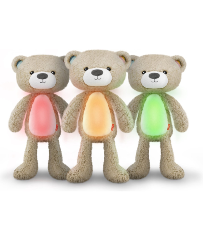 Slaaptrainer Brody beer in taupe helpt kinderen een gezond slaapritme te ontwikkelen en rustig te slapen