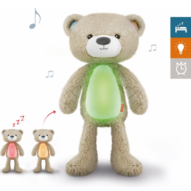 Schlaftrainer Brody Bär in Taupe unterstützt Kinder beim Erlernen eines gesunden Schlafrhythmus und beim entspannten Schlafen