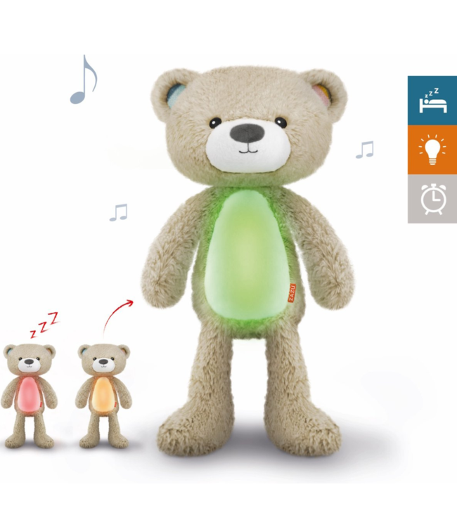 Slaaptrainer Brody beer in taupe helpt kinderen een gezond slaapritme te ontwikkelen en rustig te slapen