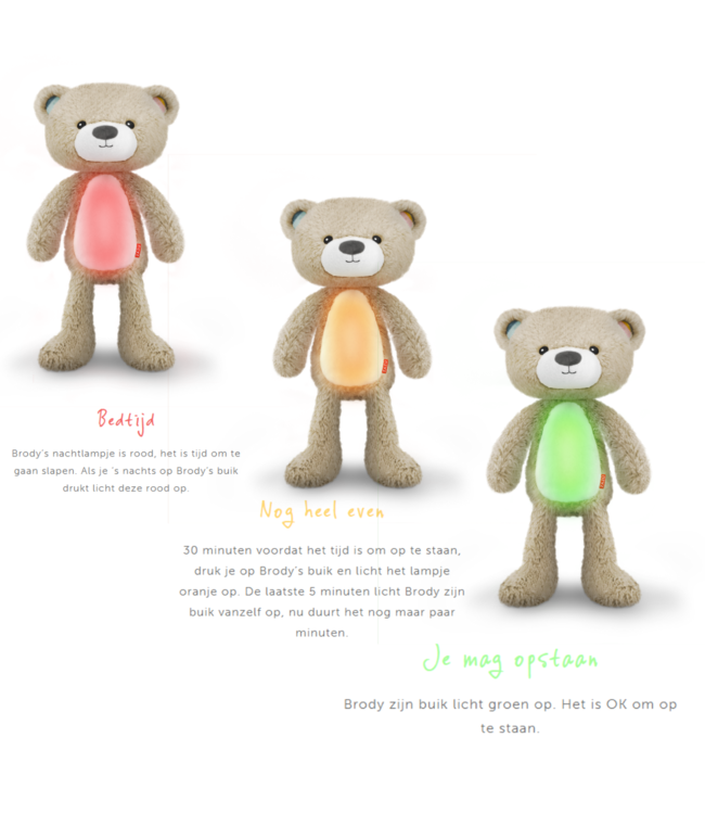 Slaaptrainer Brody beer in taupe helpt kinderen een gezond slaapritme te ontwikkelen en rustig te slapen