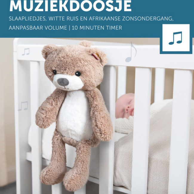 Schlaftrainer Brody Bär in Blau unterstützt Kinder beim ruhigen Schlaf und der Entwicklung eines gesunden Schlafrhythmus