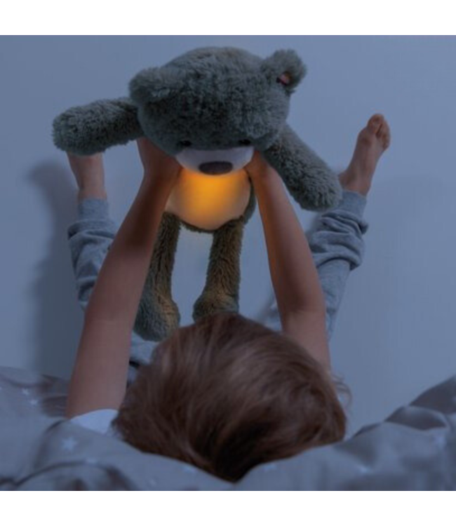 Slaaptrainer Brody beer in blauw helpt kinderen rustig te slapen en een gezond slaapritme te ontwikkelen