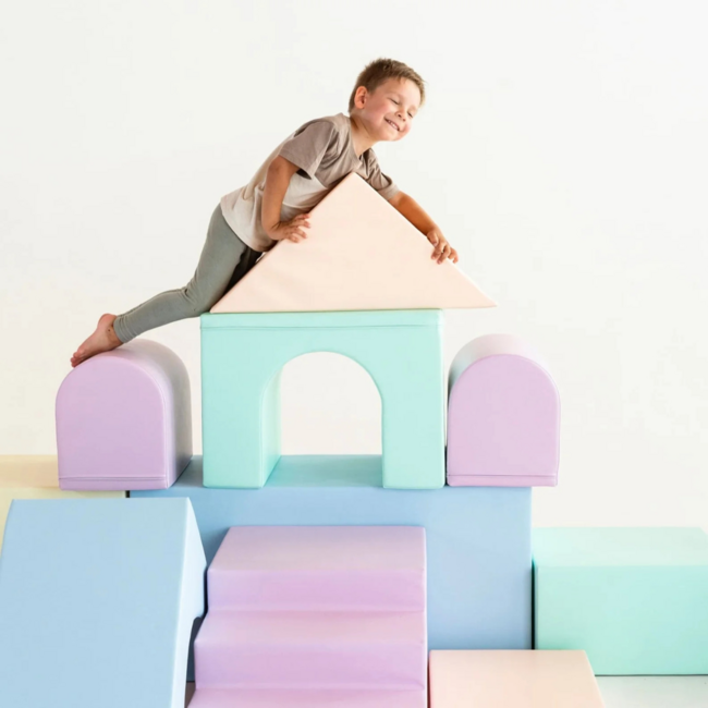 Blocs en mousse MEGA château – jeu créatif et sûr en couleurs pastel