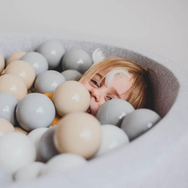 Safari ballenbak rond met 250 ballen – neutrale tinten