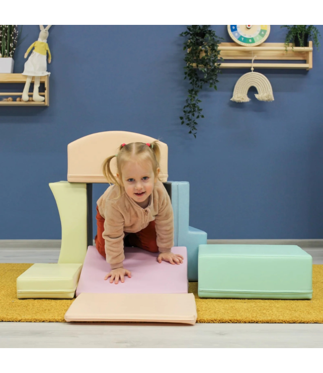 Foam speelblokken Little Crawler – 7-delige set in zachte pastelkleuren voor kruipende ontdekkers