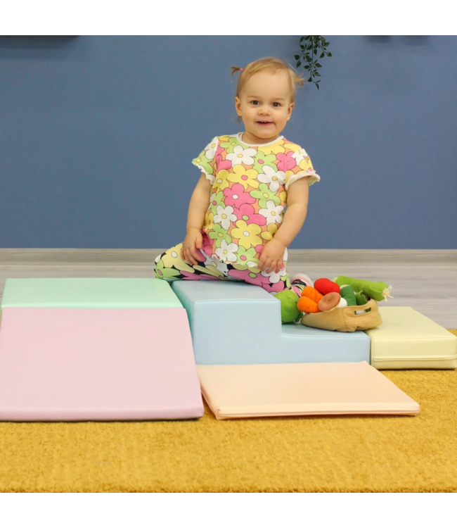 Foam speelblokken Little Crawler – 7-delige set in zachte pastelkleuren voor kruipende ontdekkers