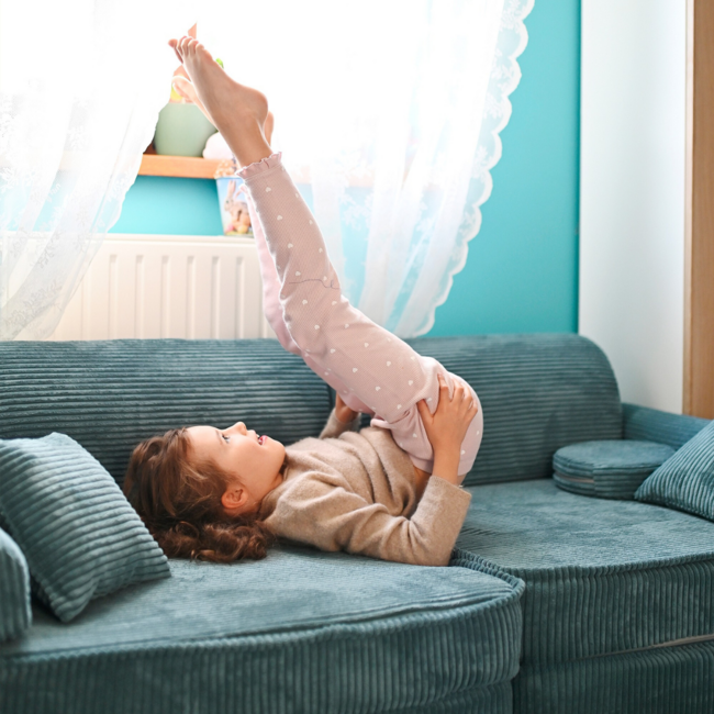 Turquoise modular kids bench in soft corduroy fabric