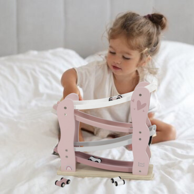 Houten autobaan | Duurzaam speelplezier voor peuters| Roze