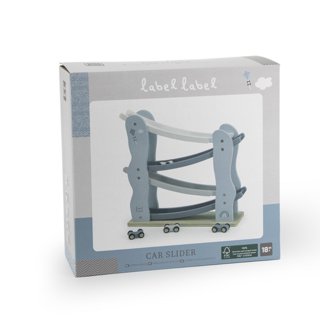 Toboggan à Voitures Durable en Bois avec 4 Voitures (Hêtre FSC) – Bleu