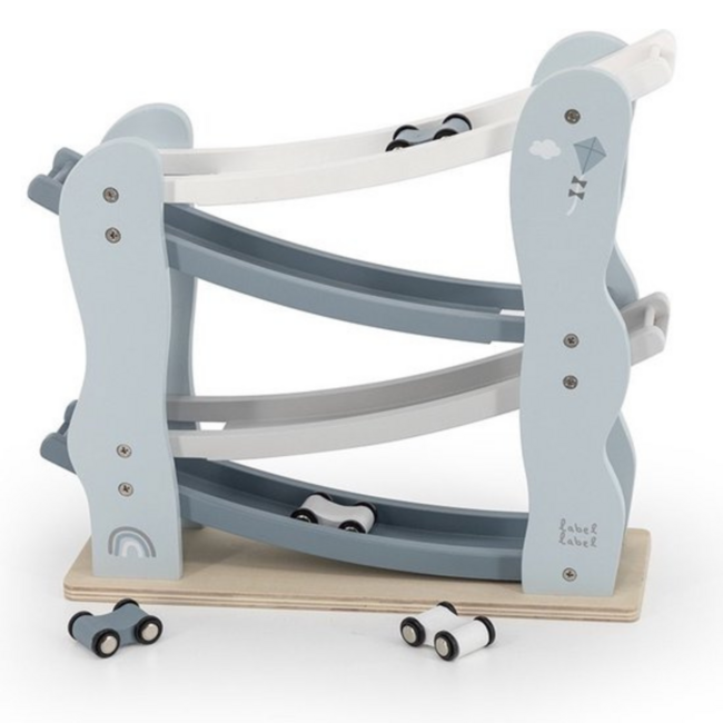 Sustainable Wooden Car Slider with 4 Racing Cars (FSC Beechwood) – Blue