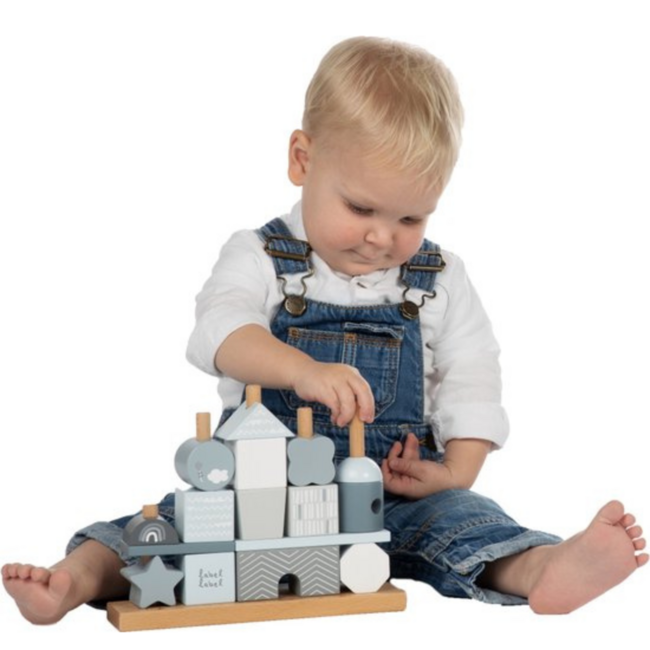 Houten stapelblokken | Duurzaam speelplezier voor peuters| Blauw